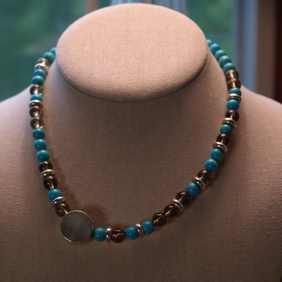 Turquoise, Smoke Quartz and Silver 925 Vintage Necklace - Picture 4 of 6